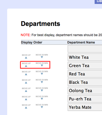 Departments page screenshot